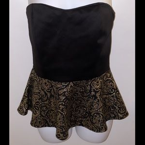 Papaya Black with Gold Peplum Top